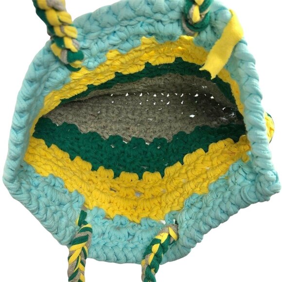 Handcrafted Multicolor Crochet Tote Bag With Braided Handles Unique Design Retro - Picture 5 of 6